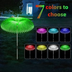 7 Color Changing Solar Led Fiber Optic Jellyfish Garden Lights