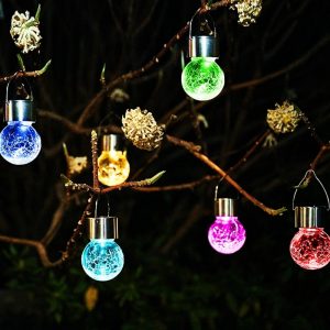 Multi-Color Solar Crack Glass Ball Hanging Decoration LED Lights Garden