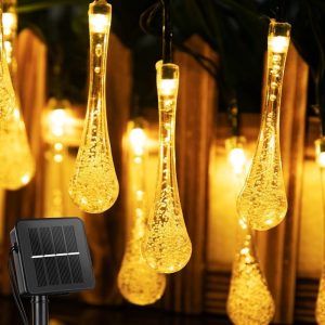 Solar Water Drop String Lights Fairy Lights  for Garden（warm white）