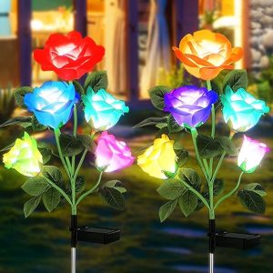 Outdoor Waterproof  Colorful Solar Rose Flowers Lights Garden Decorative