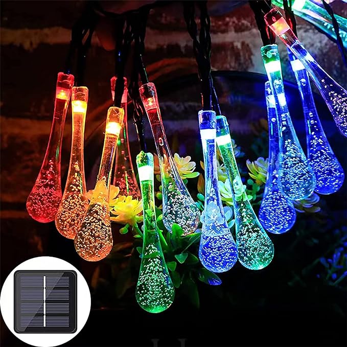 Solar Lamp Crystal Ball Water Drop LED String Fairy Holiday Lights(rgb)